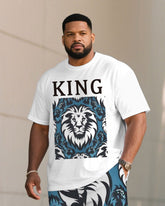 Big & Tall Men White Lion Print KING Printed Round Neck Short Sleeve T-Shirt Shorts Suit